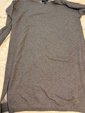 Karen Kane Heather Taupe Crewneck Midi-Dress/Tunic With Side Hem Zipper Detail